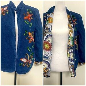 Alfred Dunner Women’s Size 10 Embroidered Floral Open Front Jacket Floral Inner